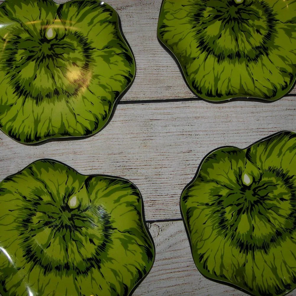 4 Vintage Lettuce Cabbage Leaf Melamine Snack Plates